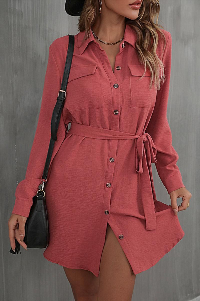 BUTTON DOWN DANDY SHIRTS DRESS - Doublju