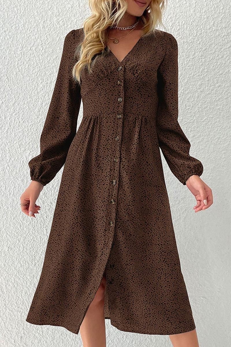 LONG SLEEVE BUTTON DOWN SHIRT DRESS - Doublju