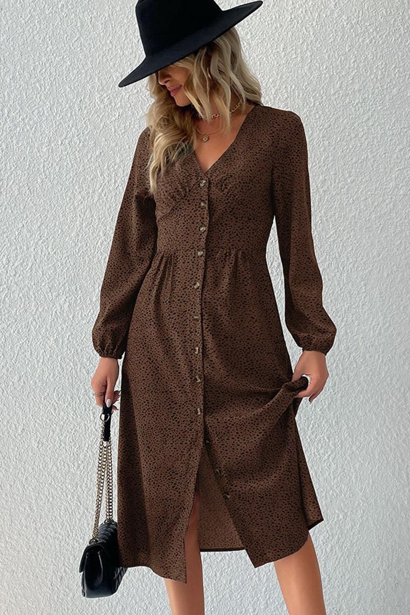 LONG SLEEVE BUTTON DOWN SHIRT DRESS - Doublju