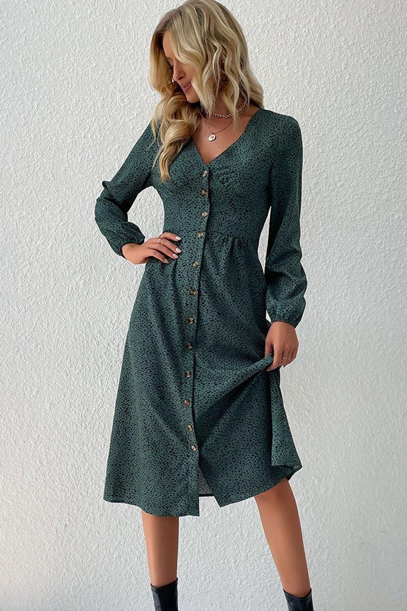 LONG SLEEVE BUTTON DOWN SHIRT DRESS - Doublju