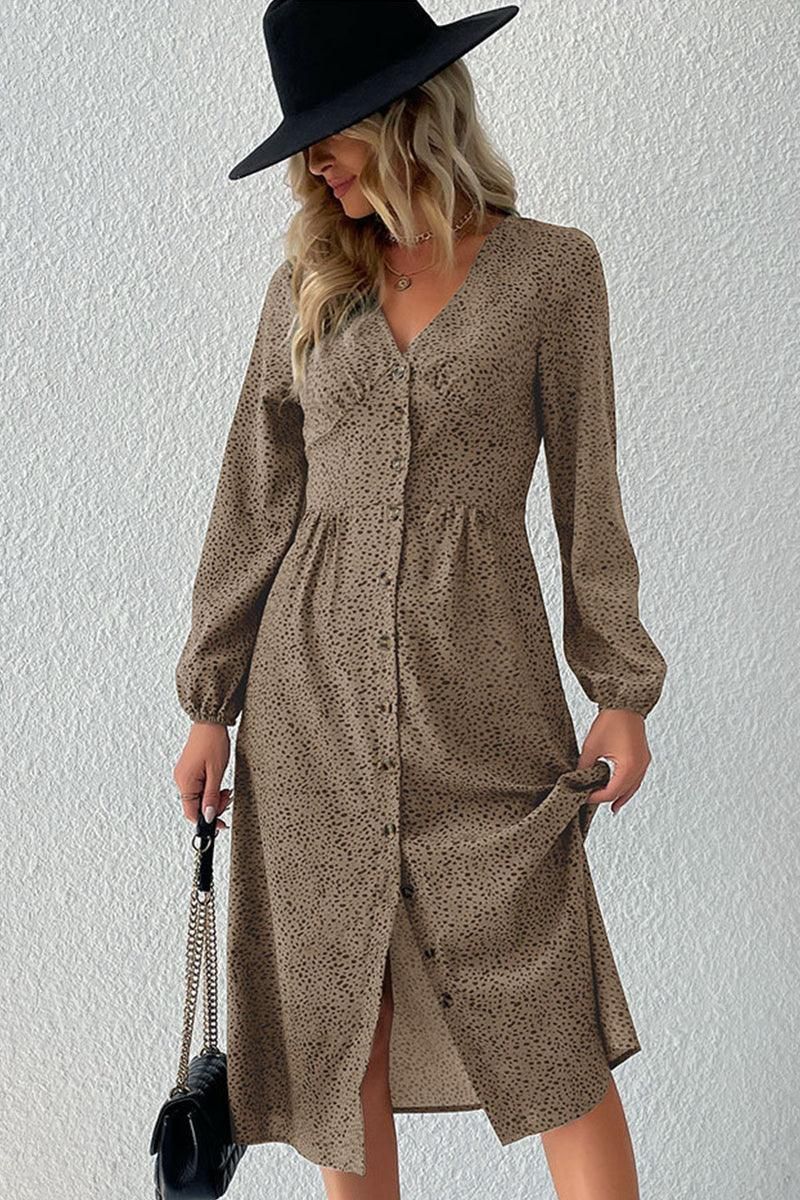 LONG SLEEVE BUTTON DOWN SHIRT DRESS - Doublju