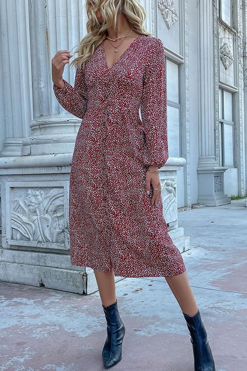 LONG SLEEVE BUTTON DOWN SHIRT DRESS - Doublju