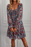 MULTI PATTERNED DEEP ROUND NECK RUFFLE DRESS - Doublju