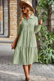 PALID PATTERNED BUTTON DOWN CASUAL DRESS - Doublju