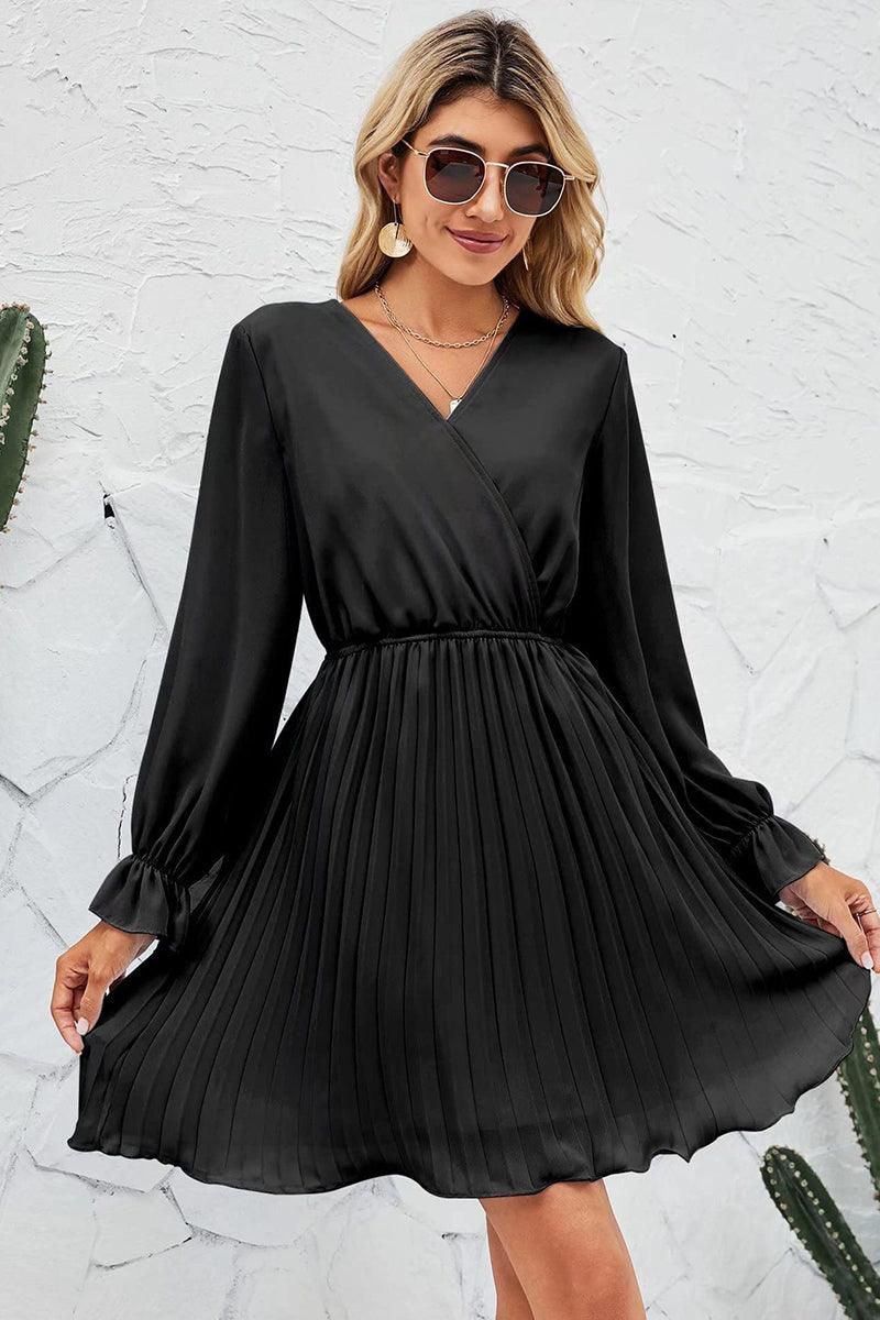 TIED WAIST RUFFLE WRAP DRESS - Doublju