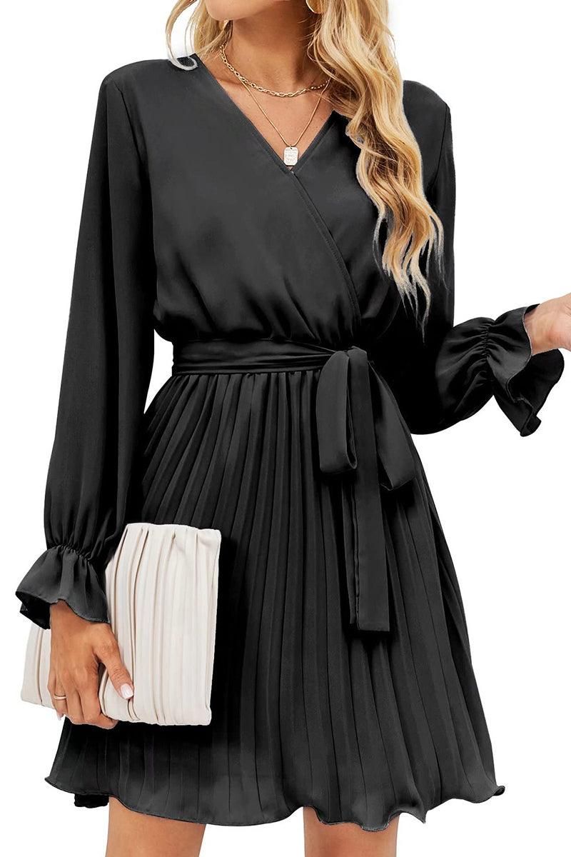 TIED WAIST RUFFLE WRAP DRESS - Doublju