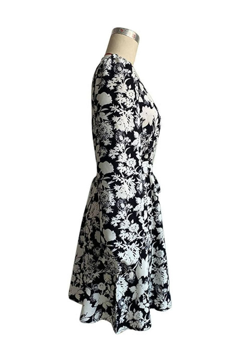 FLORAL PRINTING DRAWSTRING WAIST MIDI DRESS - Doublju