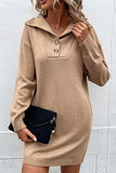 LONG SLEEVED SOLID BUTTON TURTLE NECK DRESS - Doublju