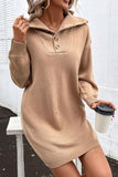 LONG SLEEVED SOLID BUTTON TURTLE NECK DRESS - Doublju