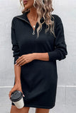 LONG SLEEVED SOLID TURTLE NECK ZIP UP DRESS - Doublju