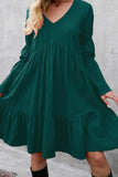 LONG SLEEVE RUFFLED MIDI DRESS - Doublju