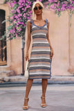 STRIPE PATTERNED SIDE SLIT KNIT BEACH DRESS - Doublju