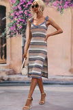 STRIPE PATTERNED SIDE SLIT KNIT BEACH DRESS - Doublju