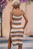 STRIPE PATTERNED SIDE SLIT KNIT BEACH DRESS - Doublju