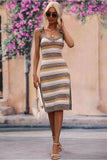 STRIPE PATTERNED SIDE SLIT KNIT BEACH DRESS - Doublju