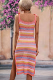 STRIPE PATTERNED SIDE SLIT KNIT BEACH DRESS - Doublju