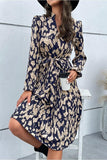 ELEGANT PATTERNED V NECK TIED WAIST DRESS - Doublju