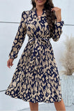 ELEGANT PATTERNED V NECK TIED WAIST DRESS - Doublju