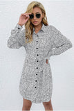 ANIMAL PATTERN BUTTON DOWN MIDI DRESS - Doublju