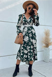 FLORAL PATTERN V NECK ELEGANT DRESS - Doublju