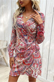 NEW MULTI PRINTING WRAP STYLE CASUAL DRESS - Doublju