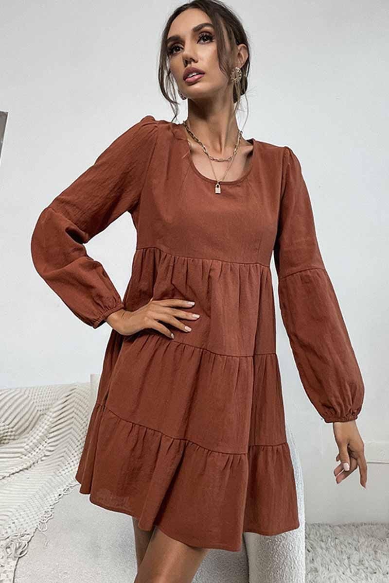 SIMPLE LONG SLEEVED CANCAN DRESS - Doublju