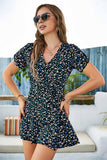 FLORAL WRAP STYLE MINI DRESS - Doublju