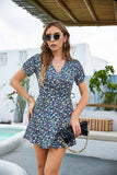 FLORAL WRAP STYLE MINI DRESS - Doublju