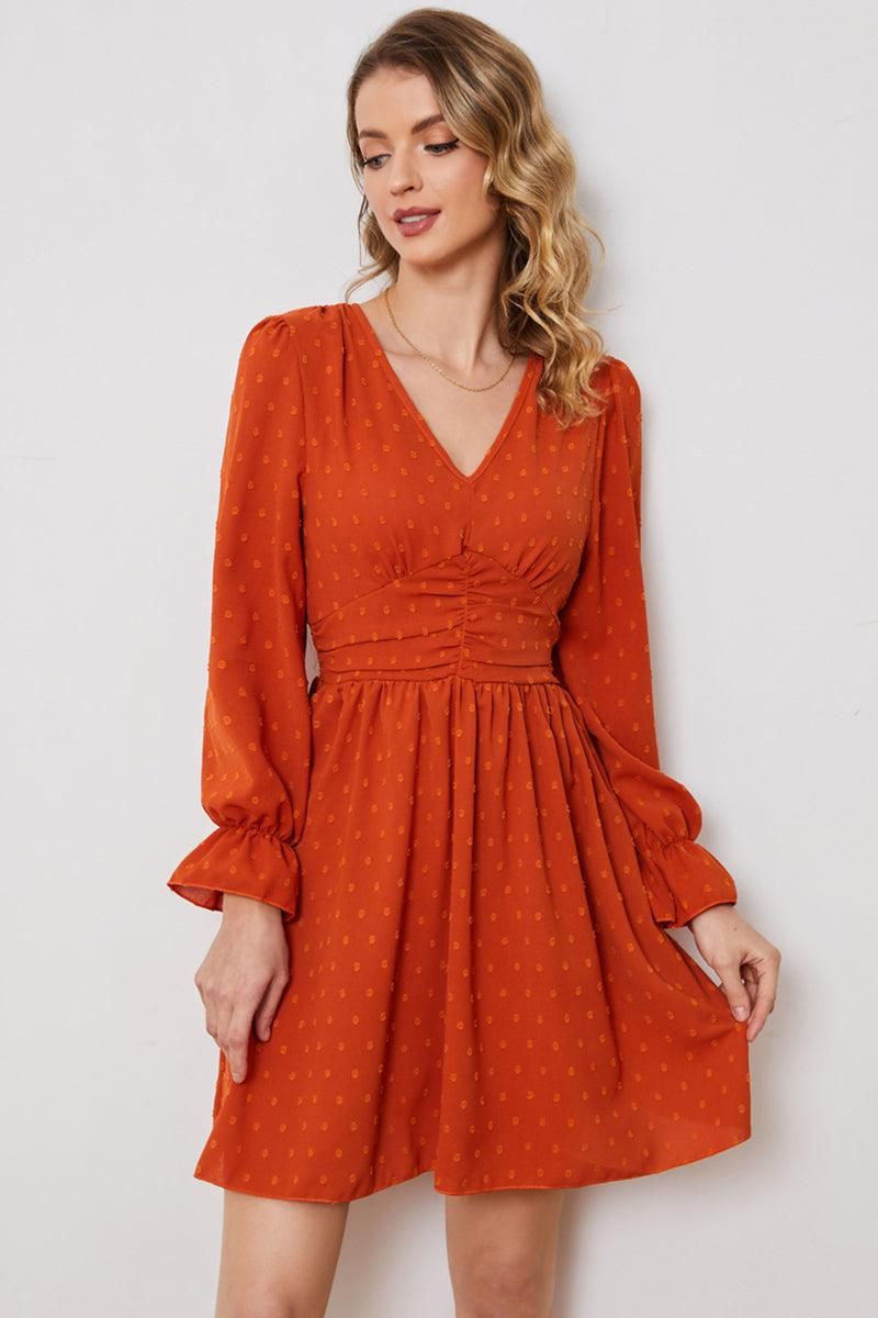 POLKA DOT LACED V NECK MIDI DRESS - Doublju