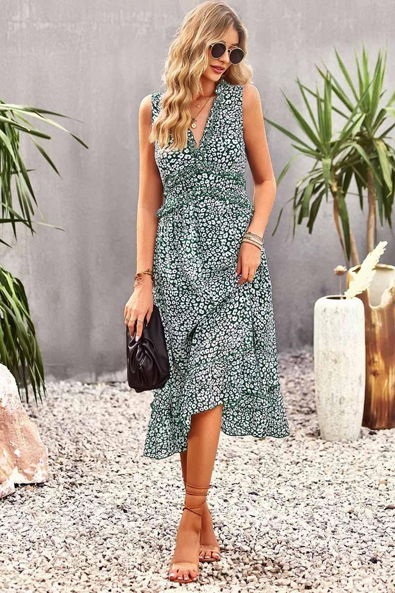 SLEEVELESS LACED V NECK CASUAL DRESS - Doublju