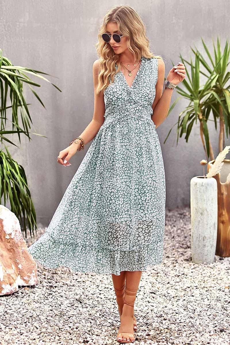 SLEEVELESS LACED V NECK CASUAL DRESS - Doublju