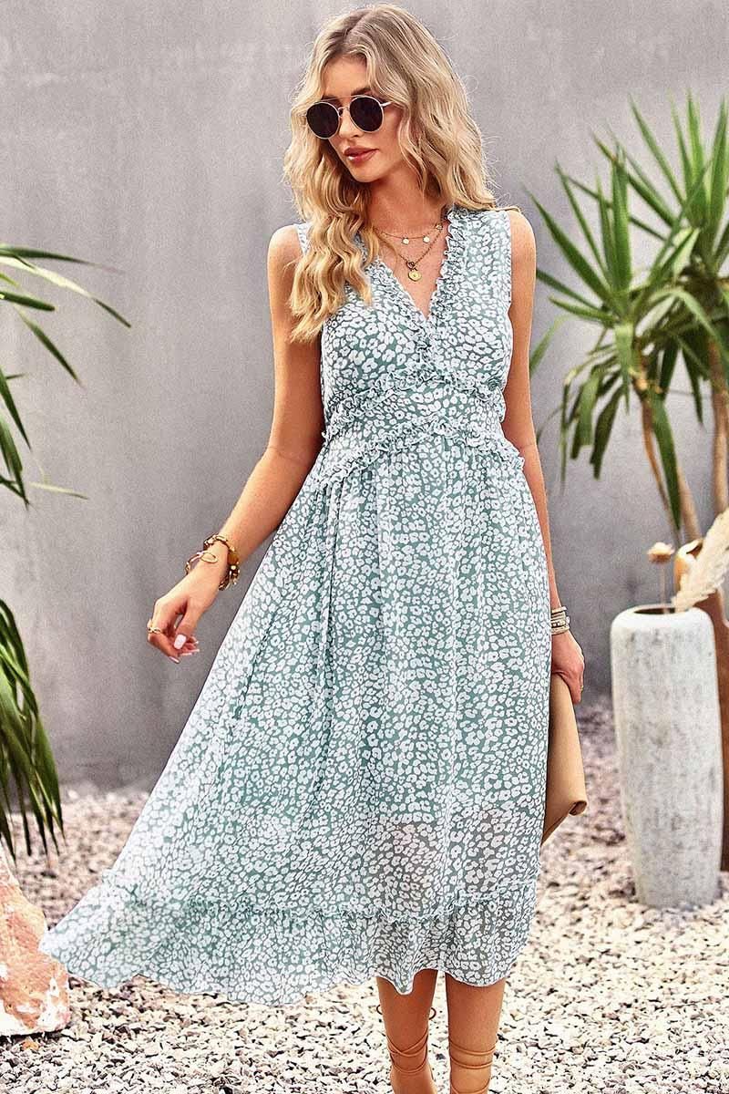 SLEEVELESS LACED V NECK CASUAL DRESS - Doublju