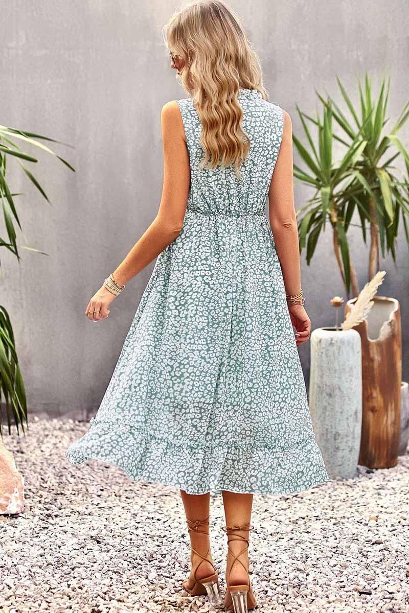 SLEEVELESS LACED V NECK CASUAL DRESS - Doublju