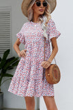 MULTI PATTERNED RUFFLE SLEEVE MIDI DRESS - Doublju