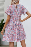 MULTI PATTERNED RUFFLE SLEEVE MIDI DRESS - Doublju