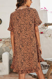 LEOPARD PRINTING RUFFLED SHORT SLEEVE DRESS - Doublju