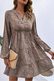 LEOPARD RUFFLE LONG SLEEVE DRESS - Doublju