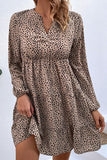 LEOPARD RUFFLE LONG SLEEVE DRESS - Doublju