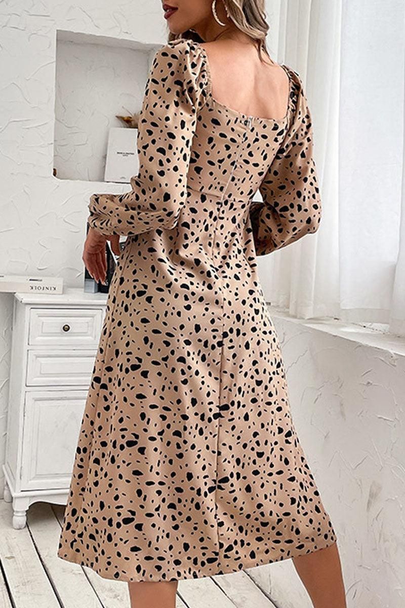 LEOPARD LONG SLEEVE DRESS - Doublju