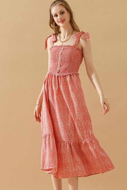 FLORAL LACE RUFFLED RIBBON STRAP DRESS - Doublju