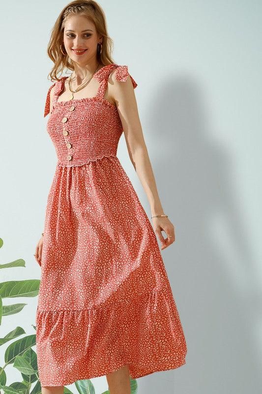 FLORAL LACE RUFFLED RIBBON STRAP DRESS - Doublju