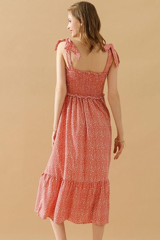 FLORAL LACE RUFFLED RIBBON STRAP DRESS - Doublju