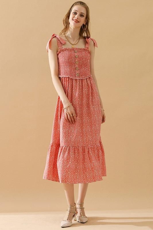 FLORAL LACE RUFFLED RIBBON STRAP DRESS - Doublju