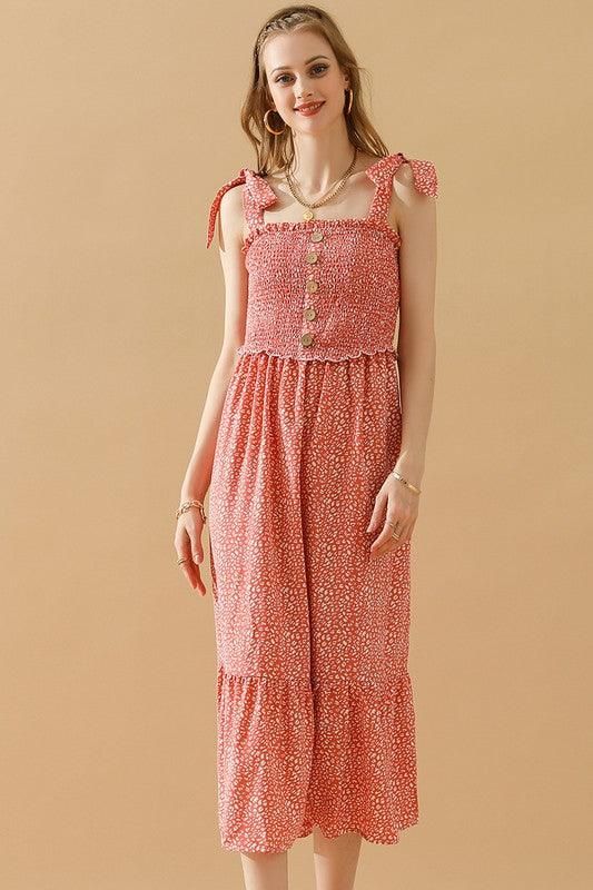 FLORAL LACE RUFFLED RIBBON STRAP DRESS - Doublju