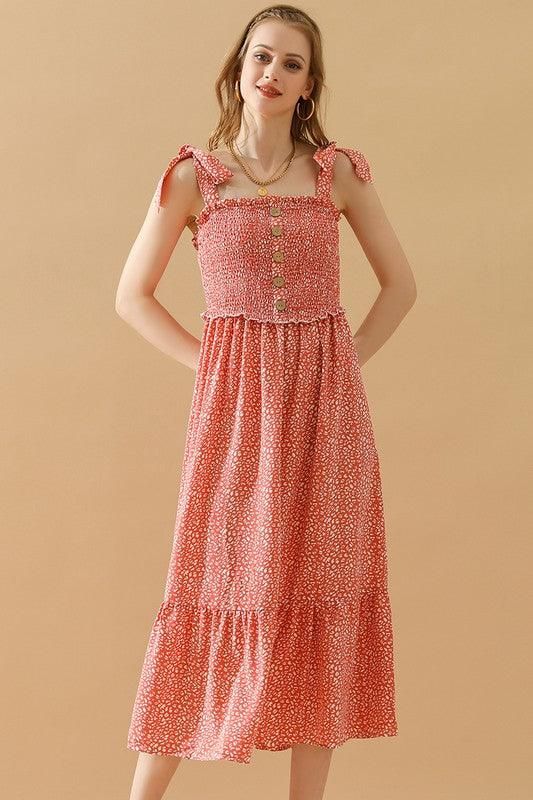 FLORAL LACE RUFFLED RIBBON STRAP DRESS - Doublju