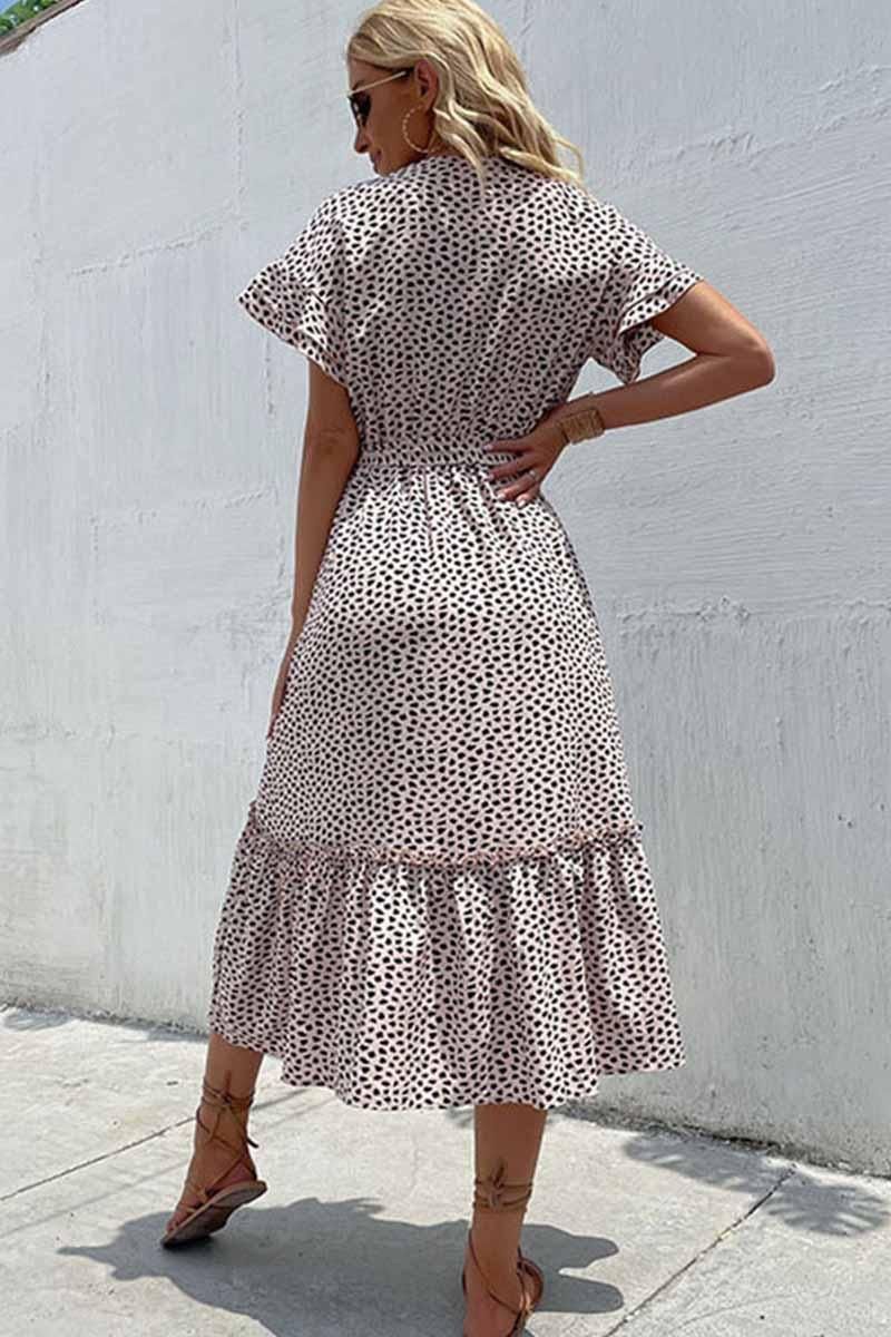LEOPARD PATTERN SLIT LONG DRESS - Doublju