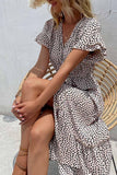 LEOPARD PATTERN SLIT LONG DRESS - Doublju