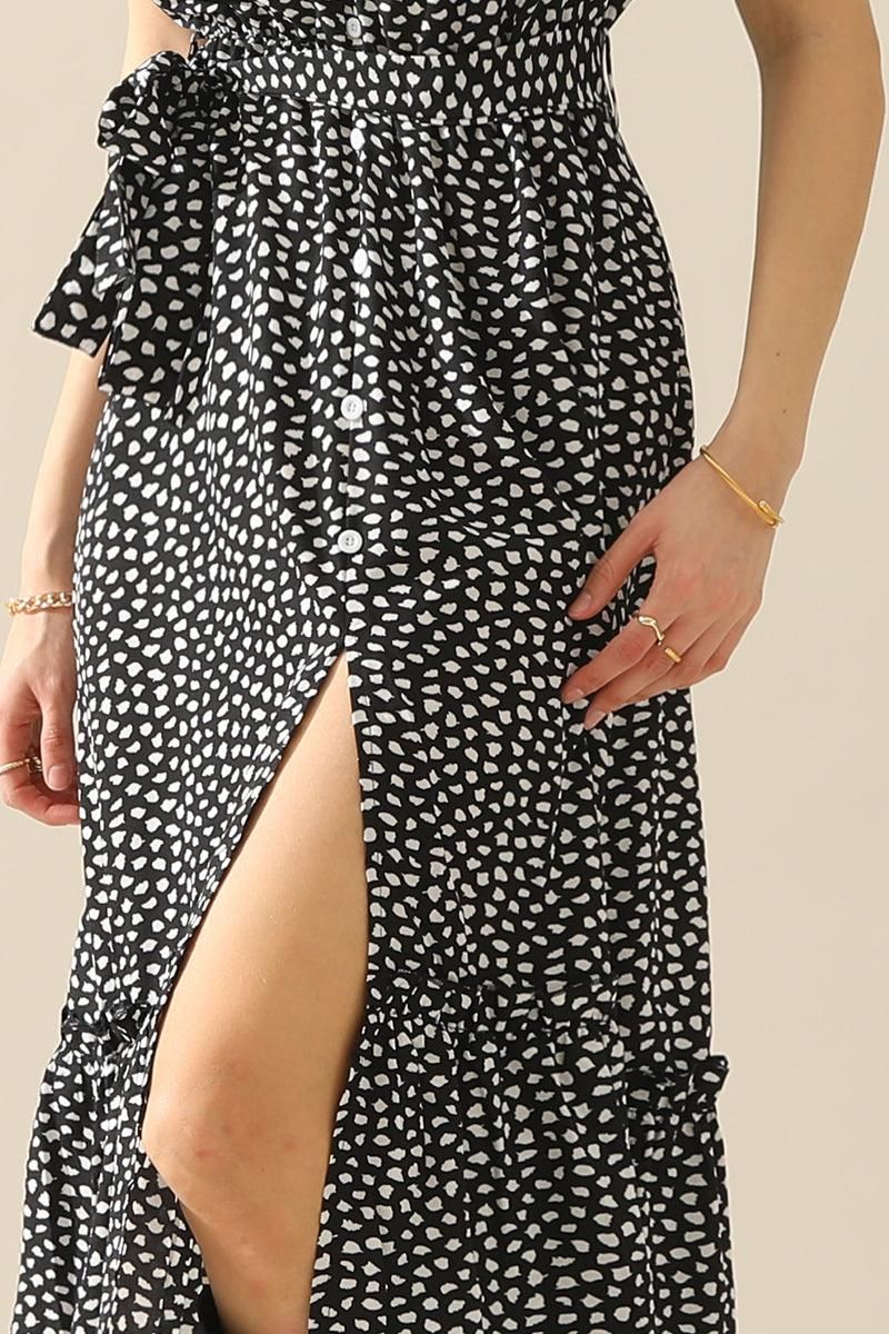 LEOPARD PATTERN SLIT LONG DRESS - Doublju