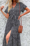 LEOPARD PATTERN SLIT LONG DRESS - Doublju