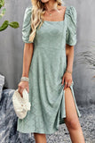 SQUARE NECK PUNCHING DETAILED CASUAL DRESS - Doublju